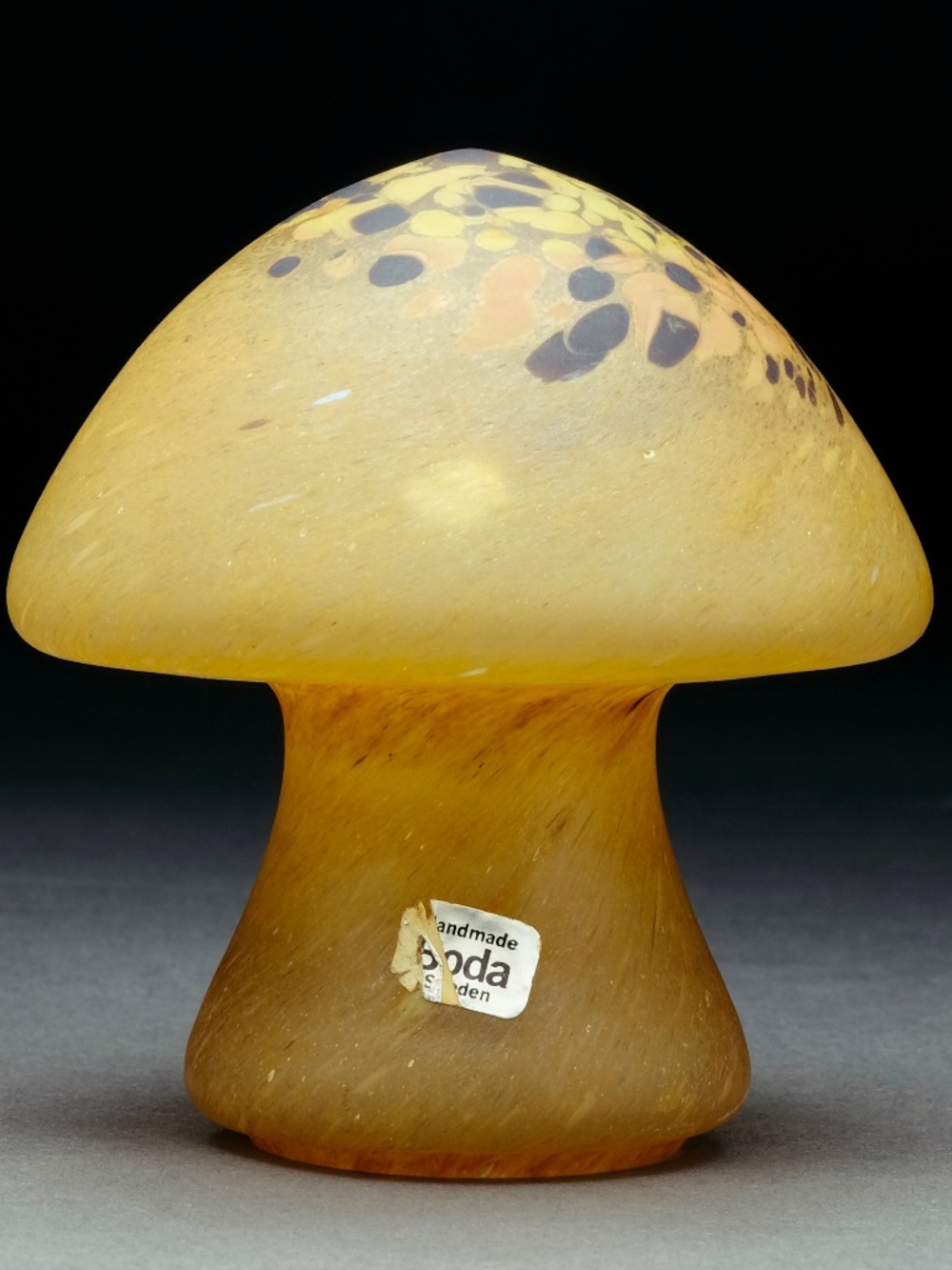 Vintage 1970s KOSTA BODA Speckled Art Glass Mushroom, Monica Backstrom Sweden